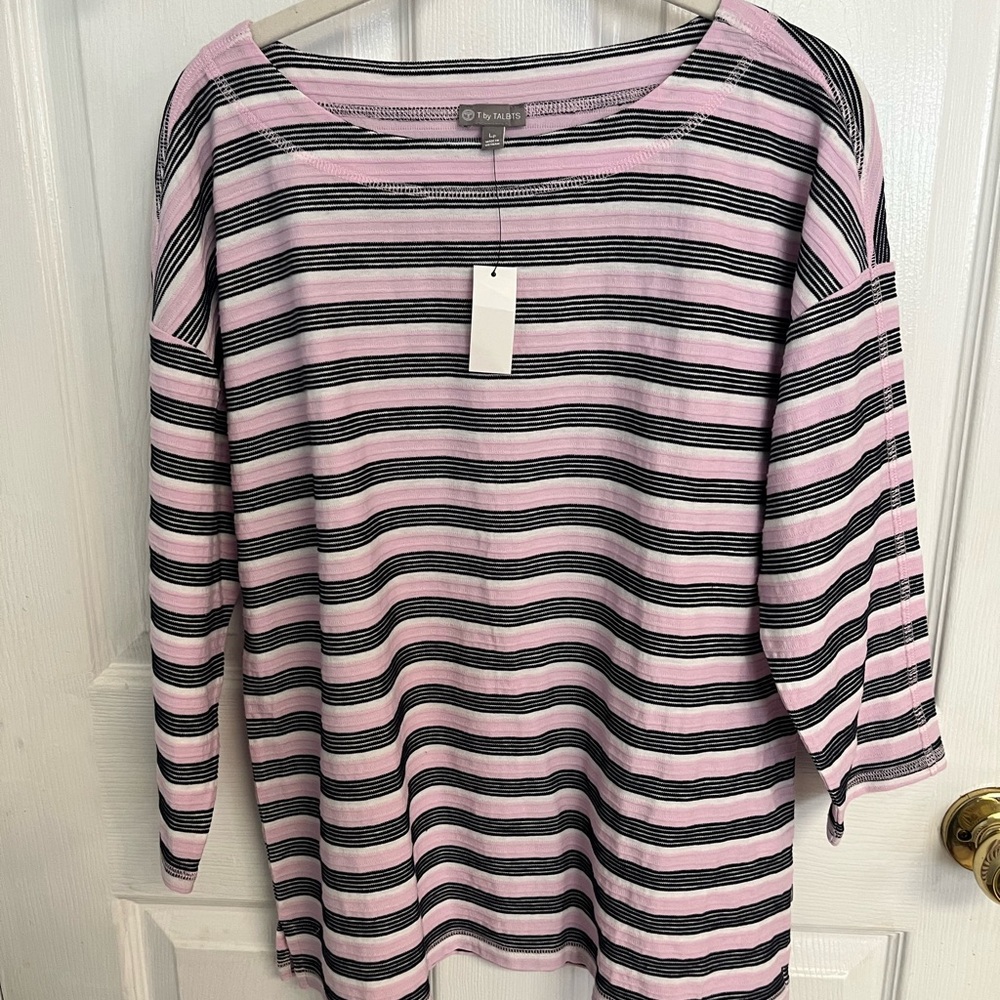 Talbots NWT Pink and Black Striped Women's top size PL